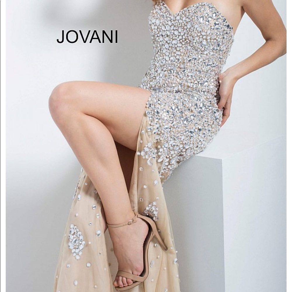 Jovani 4247 nude and silver embellished prom dress